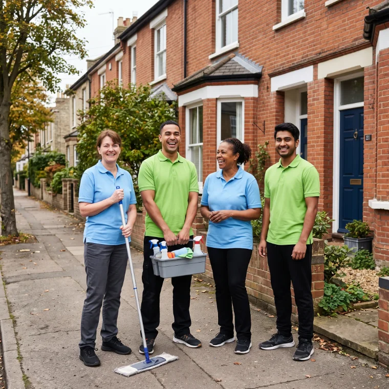 The ODReight Cleaning team outside a brick terrace